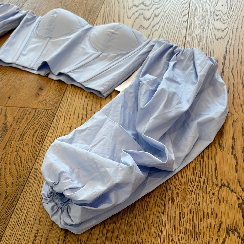 Light Blue Off-Shoulder Puff Sleeve Corset Top - Picture 4 of 6